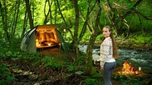 2 дня в походе в одиночестве у бурной реки. Рыбалка, водопад и ужин на костре. Бушкрафт