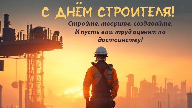 С днём строителя. Красивая музыкальная открытка.