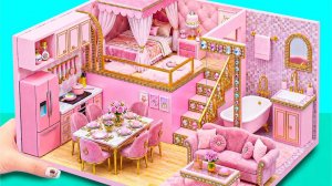 🏡💗Создайте эстетичный современный розовый мини-дом с шикарным декором и спа-ванной#Миниатюрный