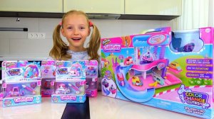SHOPKINS CAR WASH АВТОМОЙКА. Видео про машинки Cutie Cars которые меняют цвет!