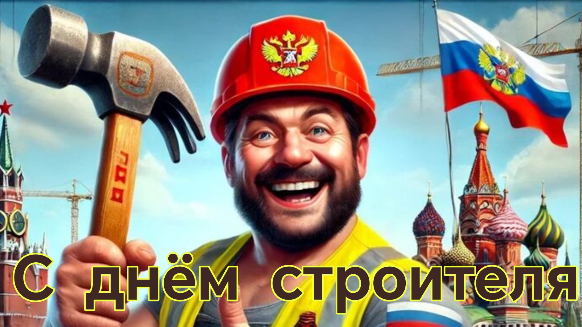 С днём строителя. Роскошная музыкальная открытка.