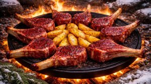 Сочные рёбрышки ягнёнка с картошкой на костре
