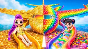 K-Pop Охотницы на Демонов в Сладком, Радужном и Золотом самолёте! 10 поделок для кукол L.O