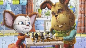 БАРБОСКИНЫ собираем Пазлы для детей Гена и Малыш играют в шахматы