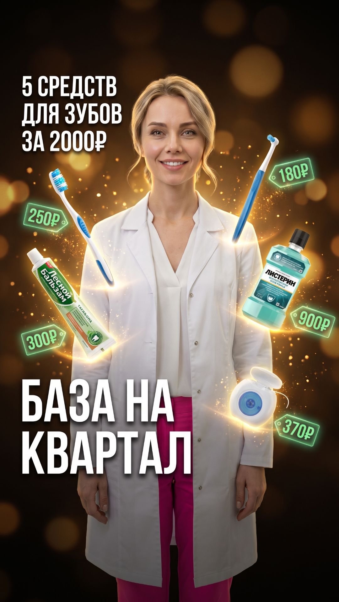 Забота о зубах дешевле 2000₽ на весь квартал 🦷