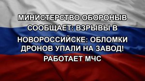 МИНИСТЕРСТВО ОБОРОНЫВ СООБЩАЕТ: ВЗРЫВЫ В НОВОРОССИЙСКЕ: ОБЛОМКИ ДРОНОВ УПАЛИ НА ЗАВОД! РАБОТАЕТ МЧС