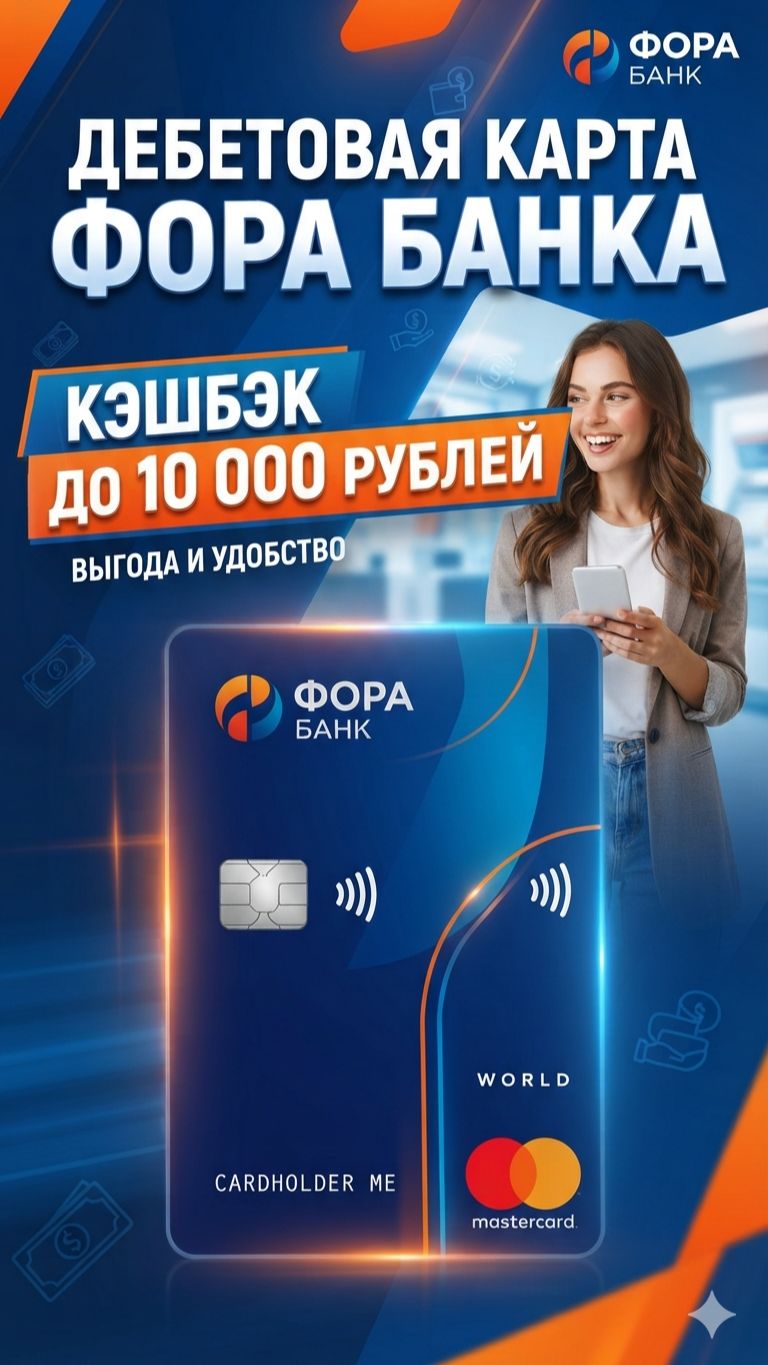 Дебетовая карта Фора-Банка Всё включено  обзор и условия! Кешбэк до 10 тысяч рублей!