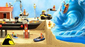 Эксперимент с прорывом плотины — тонущий корабль LEGO — затопленный порт города