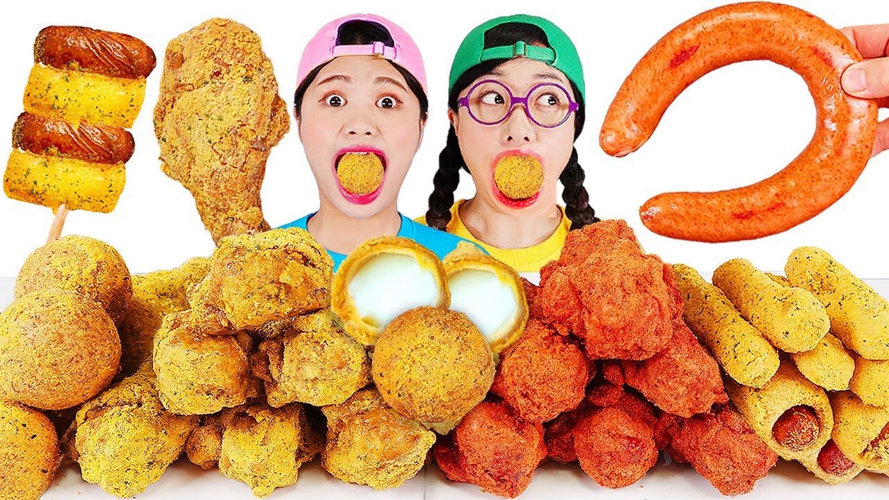 Жареная куриная колбаска Мукбанг