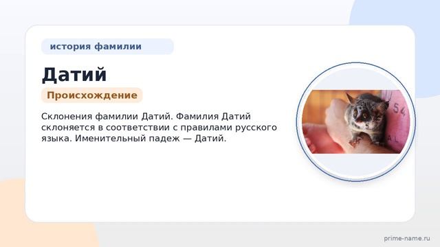 Фамилия Датий: происхождение, значение и склонение