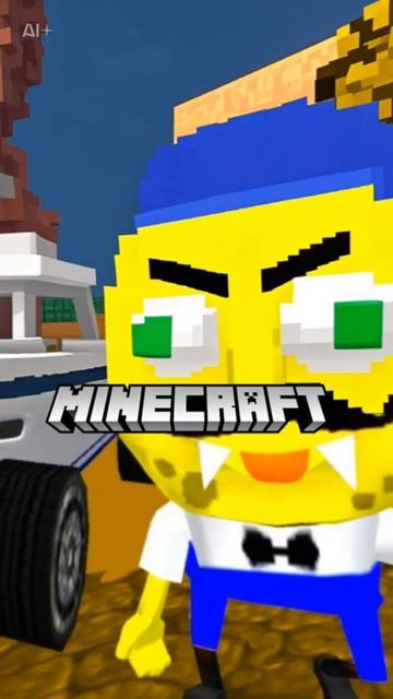Sponge Neighbor In Minecraft #spongebob #spongeneighbor #helloneighborgame #shorts #minecraftaddon