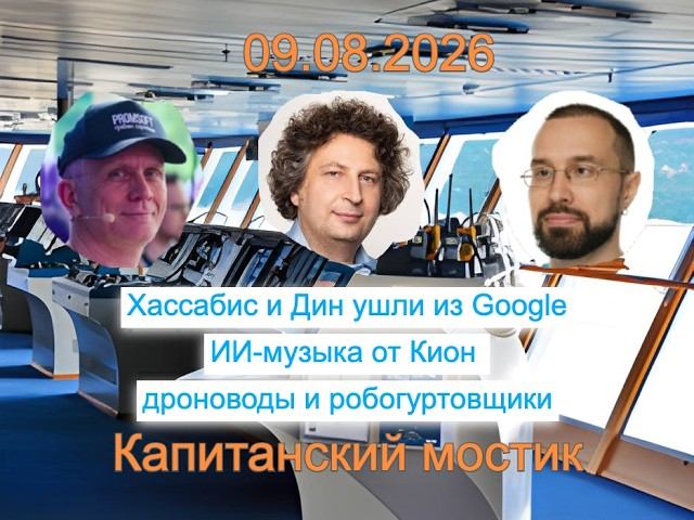 Капитанский мостик 09.08.2026: Хассабис и Дин ушли из Google | ИИ-музыка от Кион | робогуртовщики