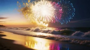 Салют на закате у моря! 🎆🌊 Отражения в волнах и на песке — магия! ✨