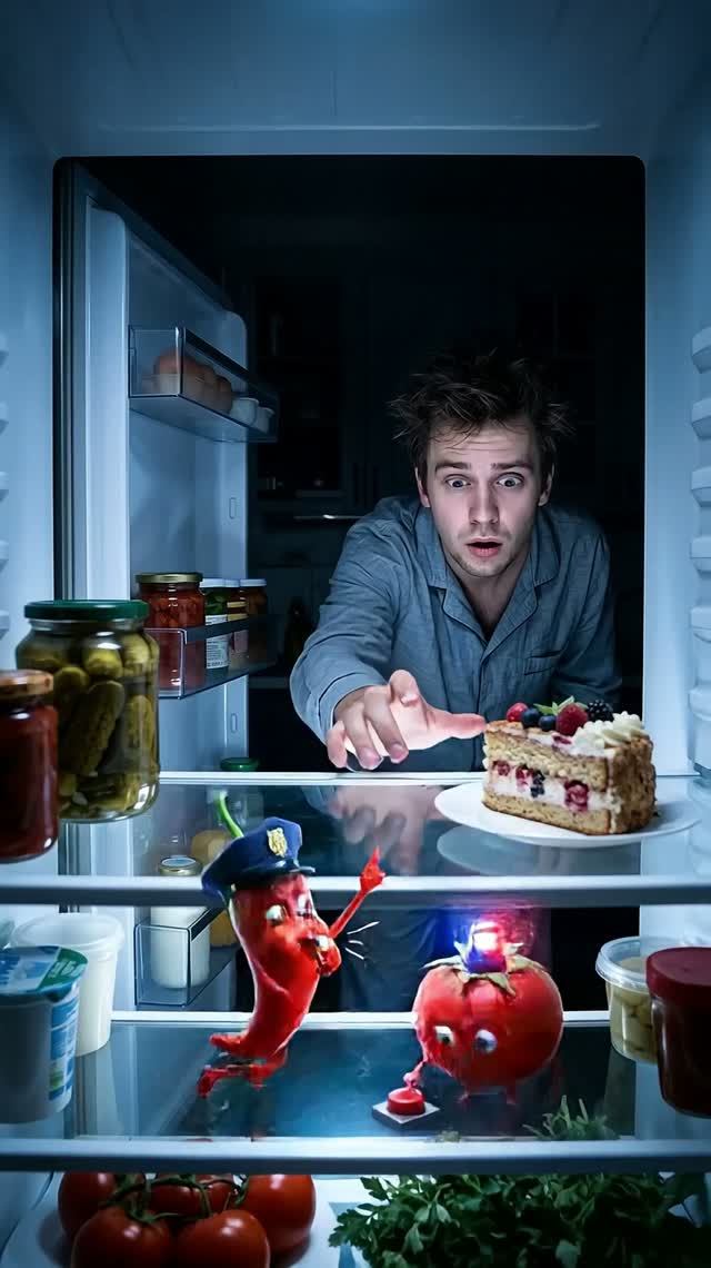 Решил съесть торт ночью... Сработа лазерная защита! 😭🍰#холодильник