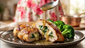Куриная грудка, фаршированная и запечённая в соусе из вина и лимона, превзойдёт ваши ожидания!