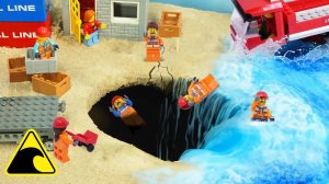 Волновая машина против причала LEGO City: внезапная воронка, затопление корабля и прорыв дамбы