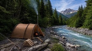 Одиночный кемпинг на дикой реке, рыбалка и приготовление.