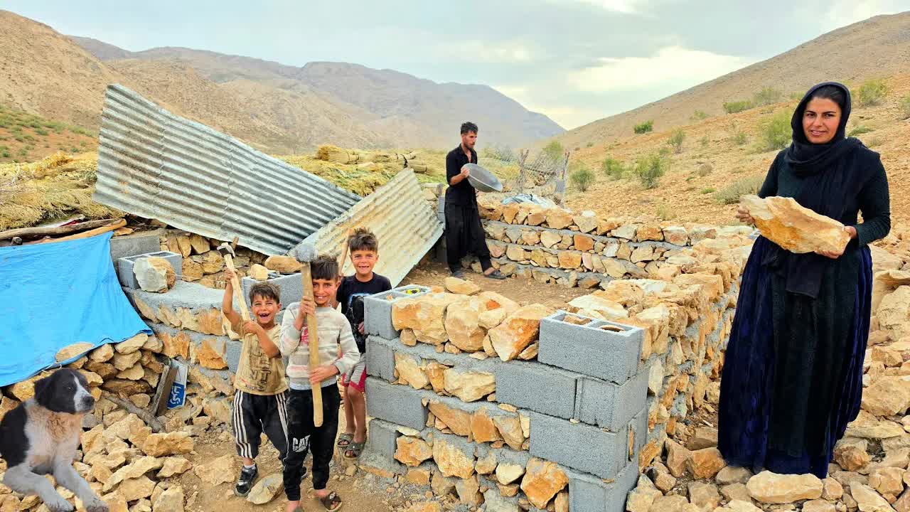 🔥Nomadic Life In Iran|Building A Stone Shelter In The Zagros Mountains & Battling Deadly Winds⛰️🌪️