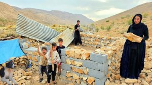 🔥Nomadic Life in Iran|Building a Stone Shelter in the Zagros Mountains & Battling Deadly Winds⛰️🌪️