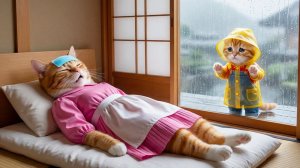 🐱😿 Дождь, лихорадка и надежда# храбрый котенок вызывает врача, чтобы спасти маму-кошку ❤️🩹