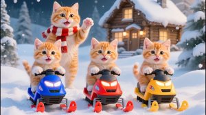 Мама-кошка дарит своему котенку на Рождество снежные санки, создавая теплые воспоминания о праз