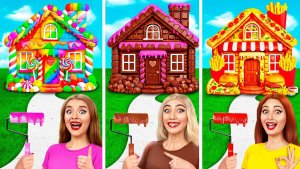 Домики Одного Цвета Сладости vs Шоколад vs Фастфуд _ Смешные Моменты
