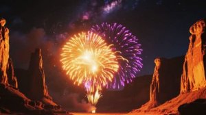 Салют в каньоне под звездным небом! 🎆✨ Космическая магия пустыни 🌌🏜️