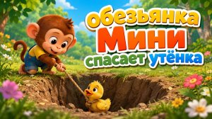 Обезьянка Мини спасает утёнка!