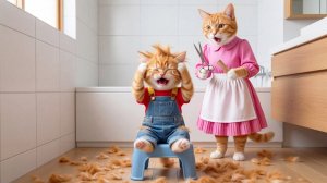 😢🐱 Мама-кошка подстригает рыжего котенка — сладкий момент, который тает сердца 💖✂️
