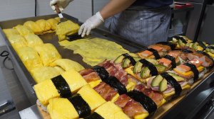 омлет яичный рулет кимбап, омлет рисовый шарик - корейская уличная еда