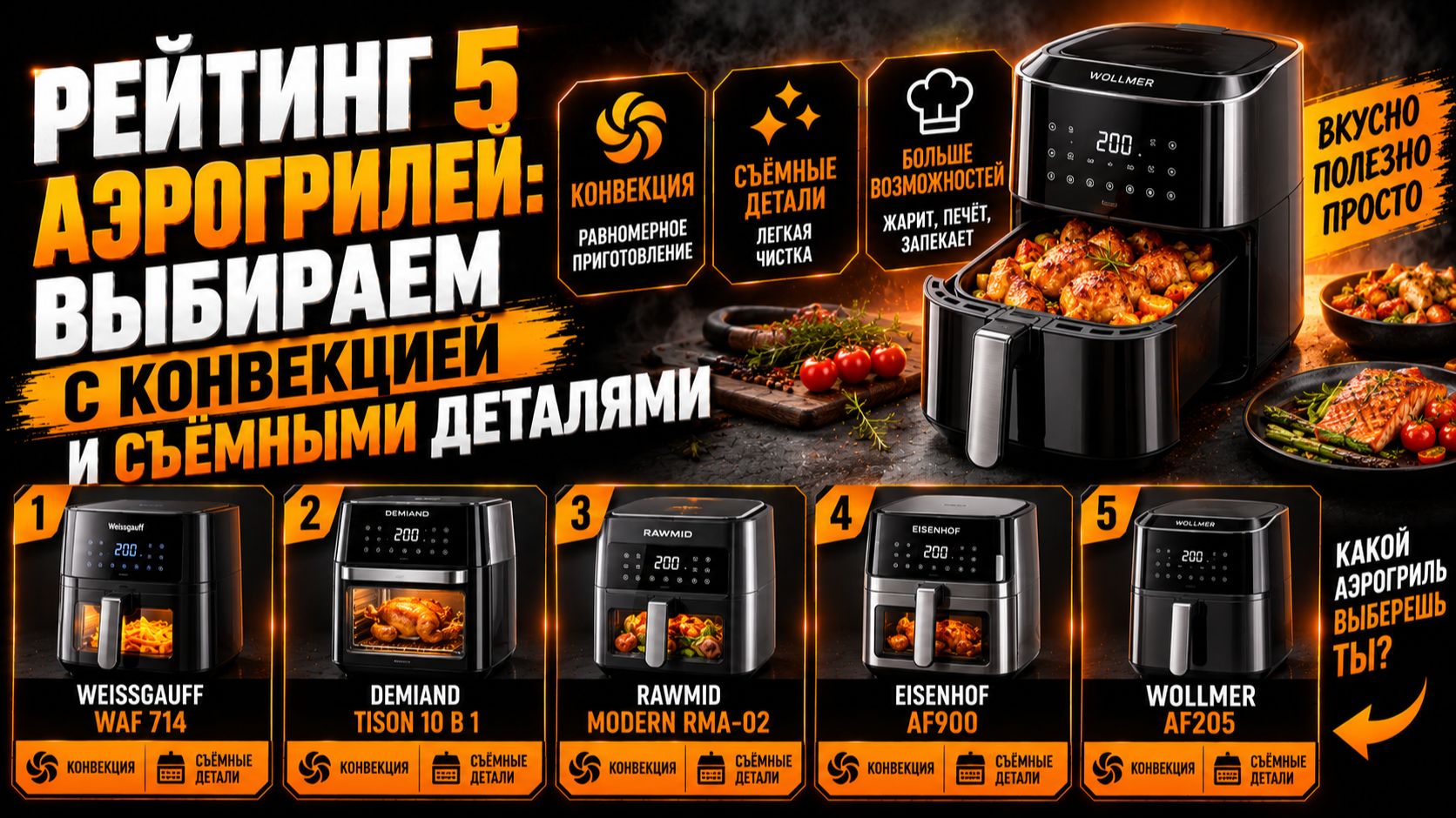 Рейтинг 5 аэрогрилей: выбираем с конвекцией и съёмными деталями