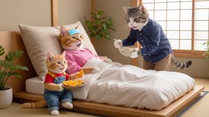 🐱💖 От беспокойства к любви# Папа-кот и Рыжий котенок заботятся о маме-кошке во время ее болезни
