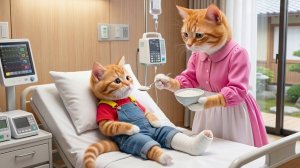 🐱💔 Рыжий котенок лежит в больнице слабый… Мама-кошка никогда не отходит от него ❤️🏥