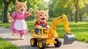🐱🚜 От тяжелого труда к счастью# мама-кошка и рыжий котенок сэкономят деньги на новеньком автокр