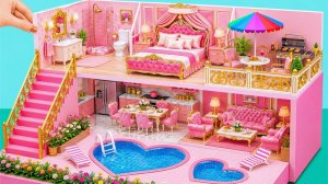 🌸👑 Сделайте сказочный розовый домик Барби с двумя бассейнами-сердечками и спальней принцессы#Ми