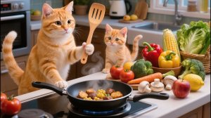 Мама-кошка ходит за продуктами и готовит вкусную домашнюю еду для своего котенка 🍲🐱💖