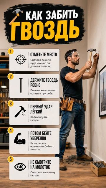 🔨 Как забить гвоздь и сохранить пальцы, стену и веру в себя?