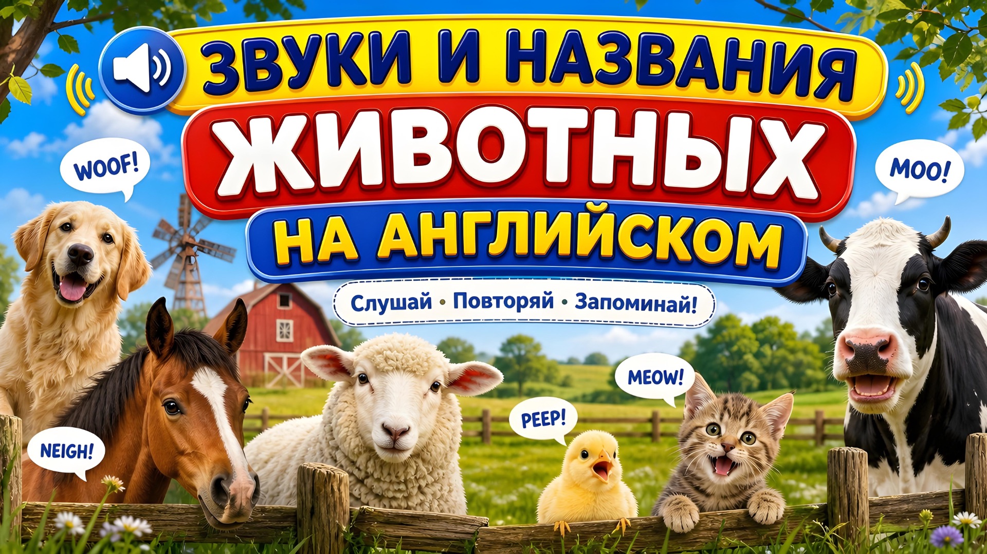 Звуки и названия животных на английском 🐶 Слушай, повторяй, запоминай!