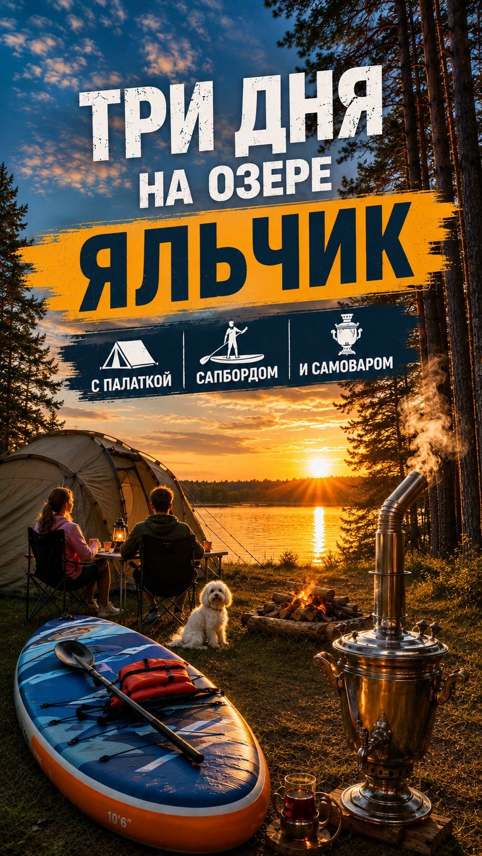 Три дня в лесу у озера - палатка САП и самовар