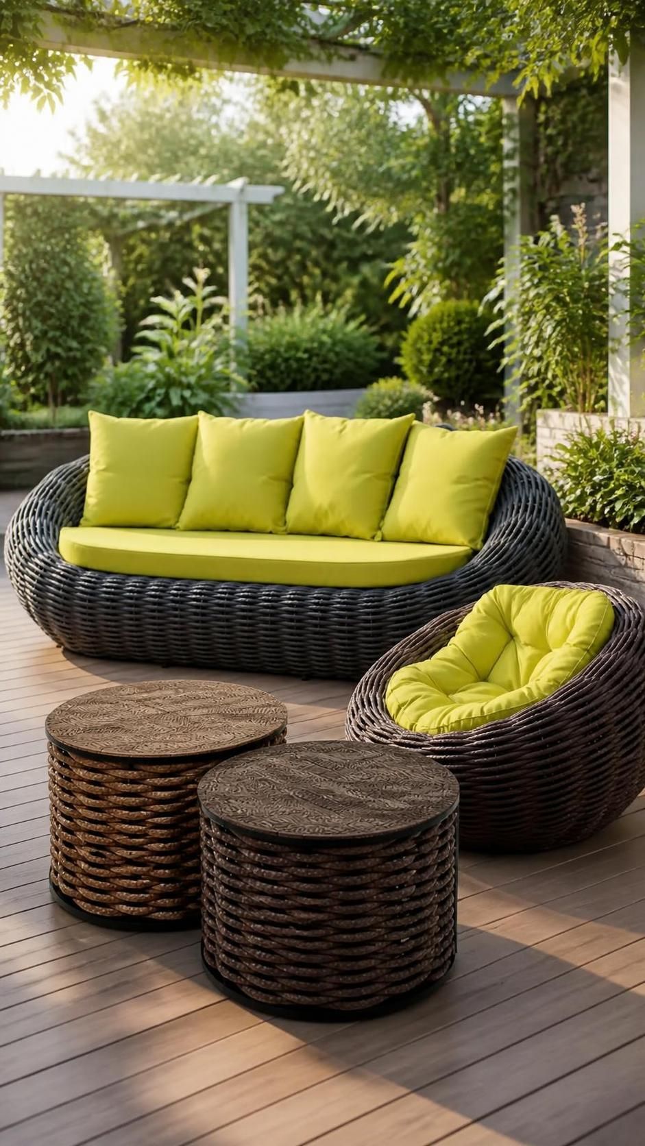 Готовая зона отдыха на террасе диван DeckWOOD NEST кресло DeckWOOD NEST и столики Dual