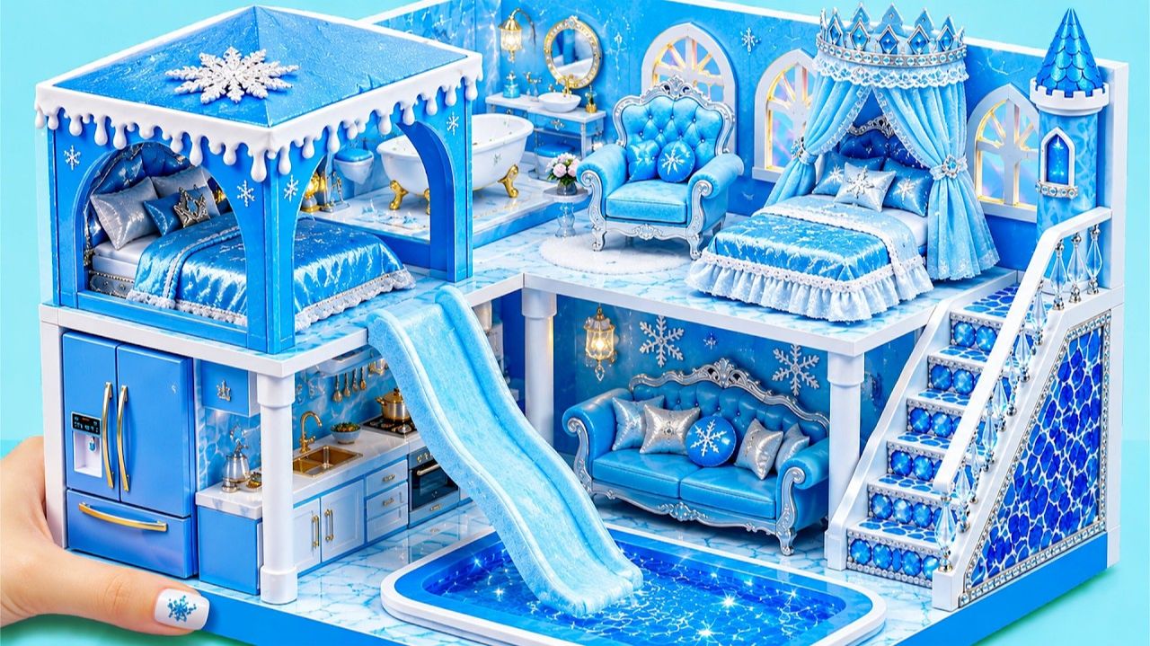 ❄️👑 Постройте волшебный дом Барби из замороженного льда с гигантским бассейном с водными горкам