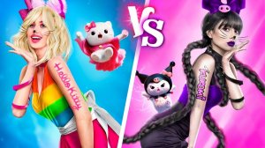 Уэнсдей Аддамс и Энид! Hello Kitty vs Kuromi! Покемон в реальной жизни!
