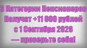 3 Категории Пенсионеров Получат +11 000 рублей с 1 Сентября 2026 — проверьте себя!