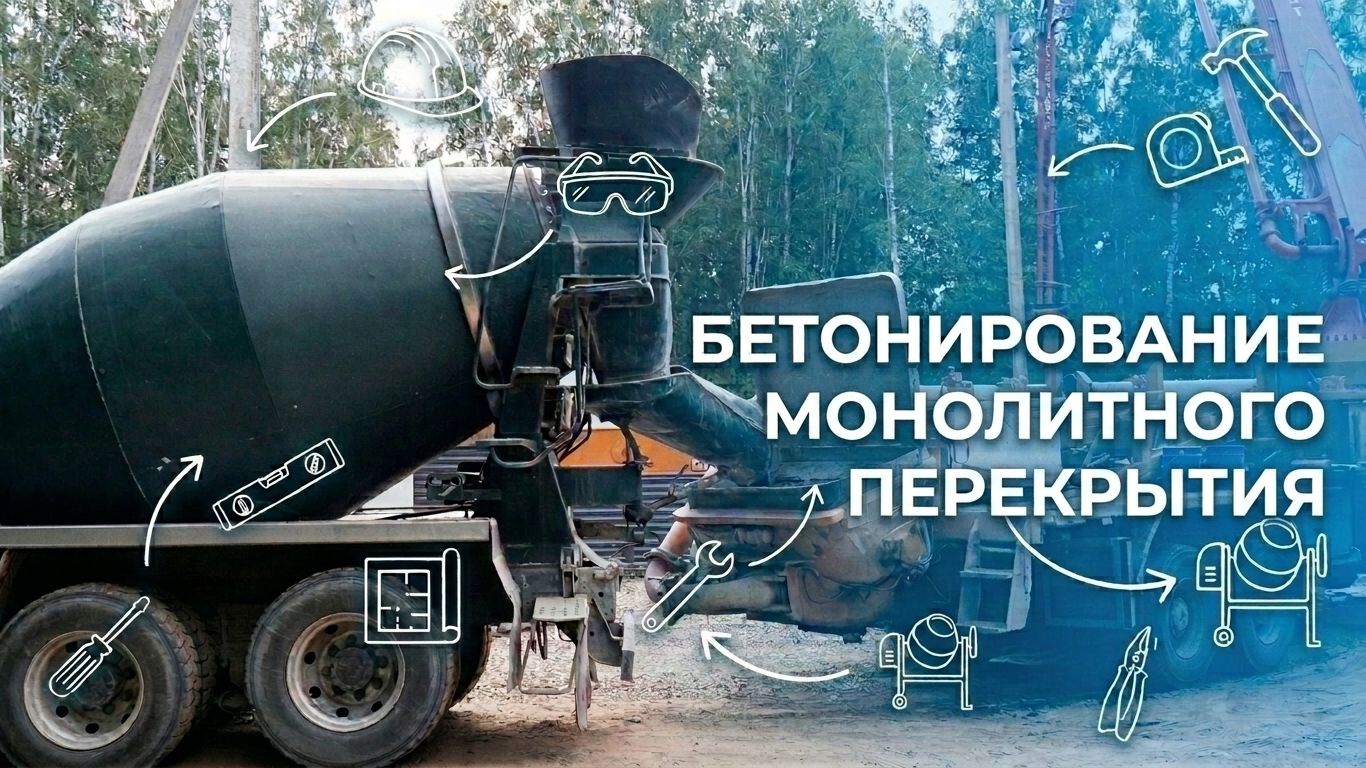 Бетонирование монолитного перекрытия. Строительство дома из кирпича в Иркутске. СК Симплекс