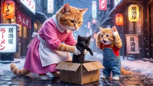 🐱❄️ От любви к спасению# мама-кошка и котенок спасают брошенную кошку в снегу 💖✨
