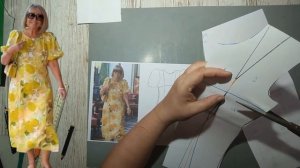 Моделирование. Платье миди с лимонным принтом и рукавами-фонариками. Выкройка № 2185.