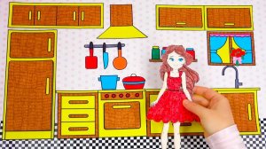 Бумажные куклы - Кухонный игровой набор ручной работы из бумаги