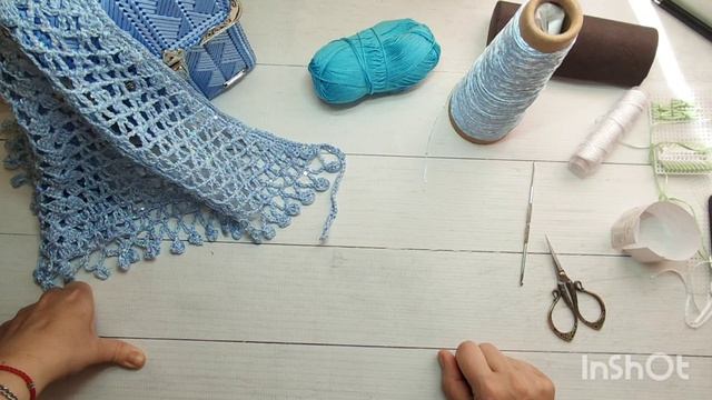 🧶Косынка, обзор готовой косынки с пайетками 🧶#обзор #вязание