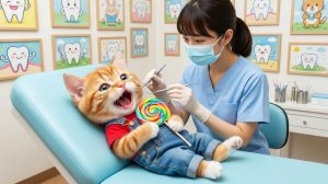 🐱🍬 Полночная конфетная беда!У рыжего котёнка болит зуб, и мама-кошка спешит к врачу 😿🦷