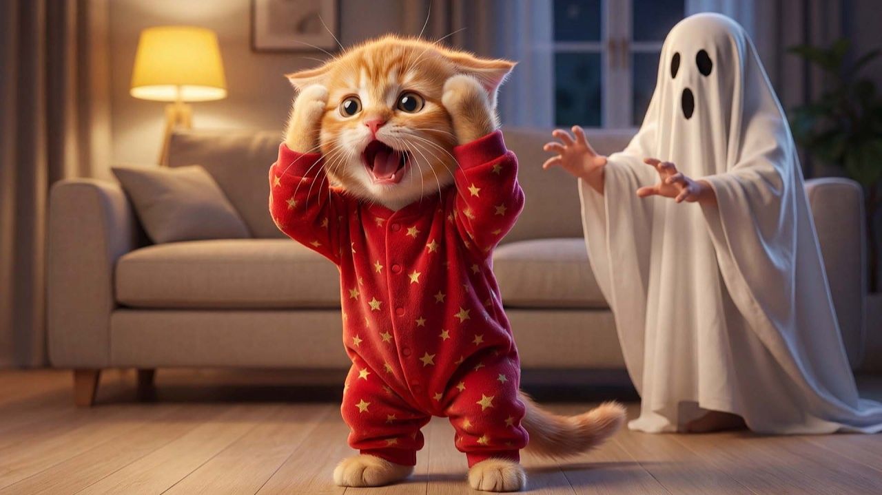 😱 Рыжий котенок ВИДИТ НАСТОЯЩЕЕ ПРИЗРАК!Мама-кошка сопротивляется, чтобы защитить его 👻❤️ #Эмоц